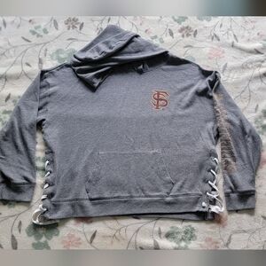 PINK Victoria's Secret Collegiate FSU Gray Hoodie W/Lace-Up Detail